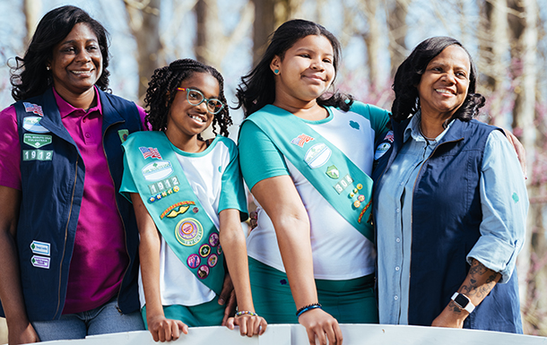 Leaders with girls in troop